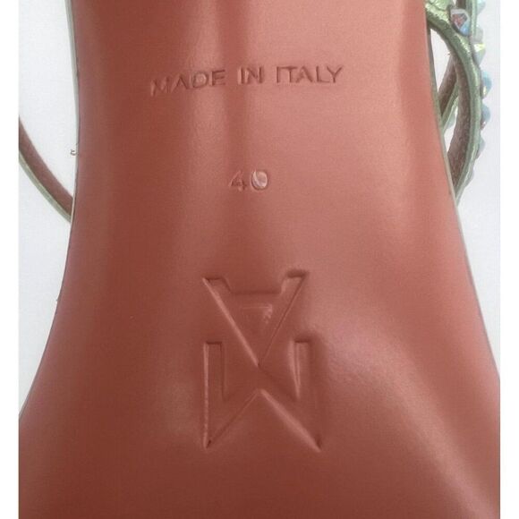 NEW AMINA MUADDI Naima Mint Green Crystal Embellished Fluted Sandals Siz… - Picture 13 of 15